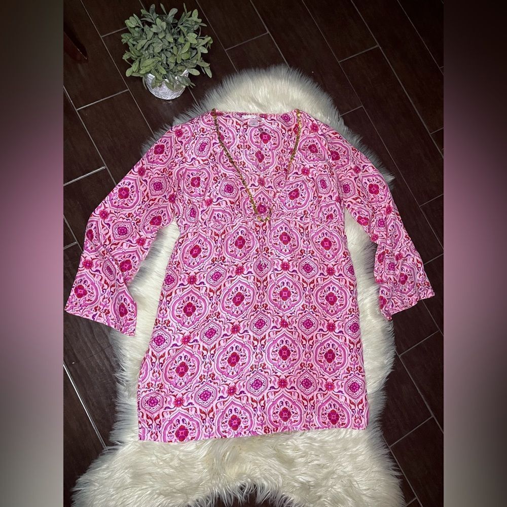 Victoria's Secret Pink/white/gold Silk Blouse/Tunic Size M/L